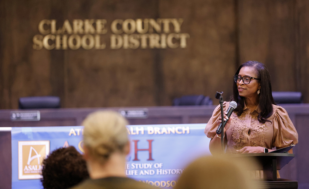 Superintendent speaking during Uncommon Valor event
