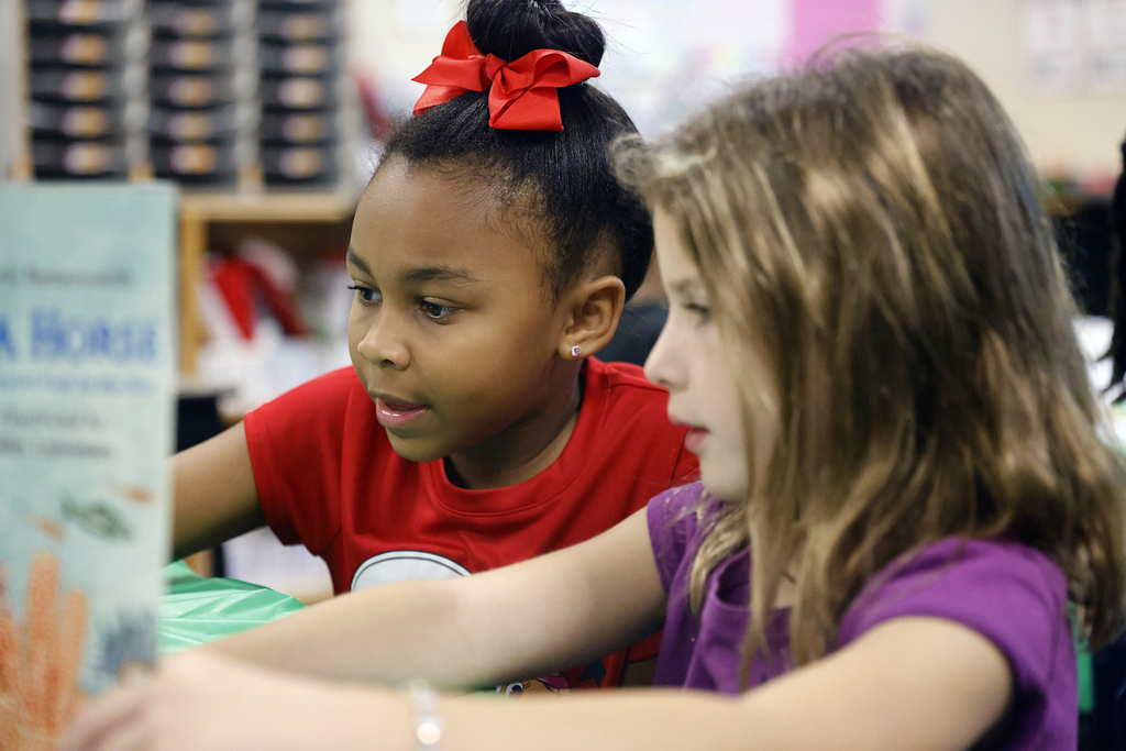 Students reading book