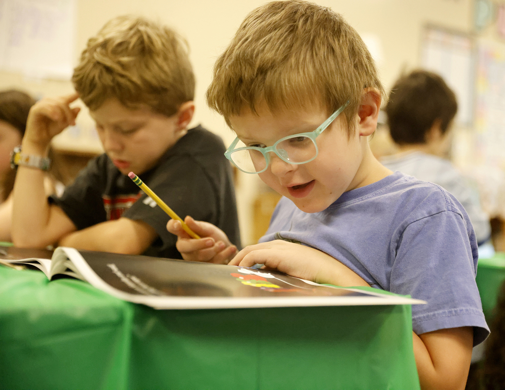 Student reading book