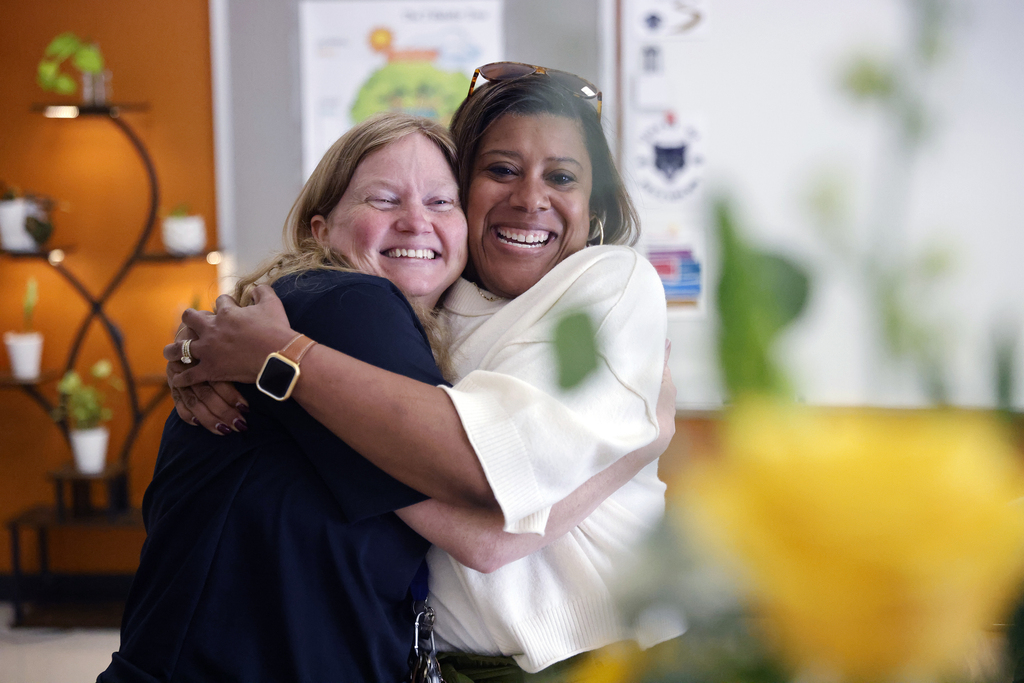 Whitehead Road Elementary teacher celebrating with principal