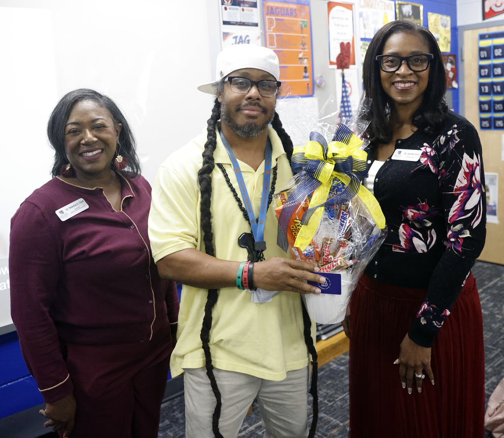 Cedar Shoals teacher with principal and Superintendent