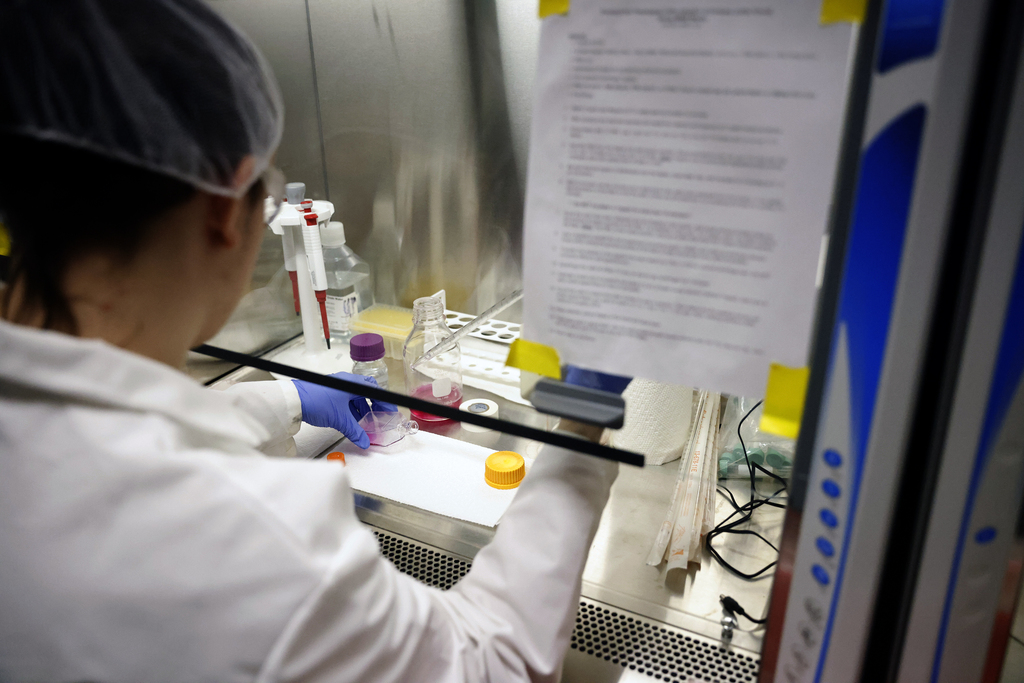 Advanced biomanufacturing student working in lab
