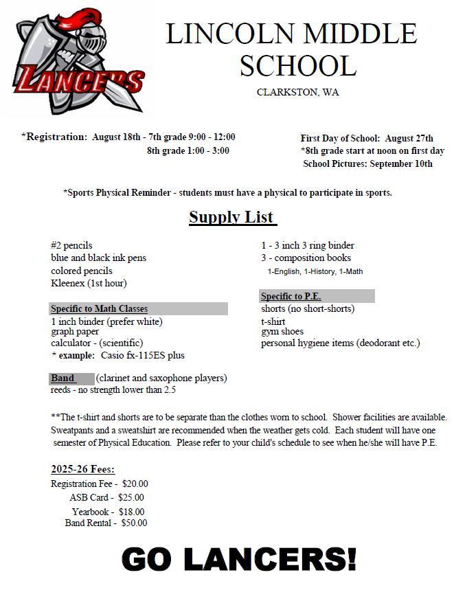 LMS School Supply list