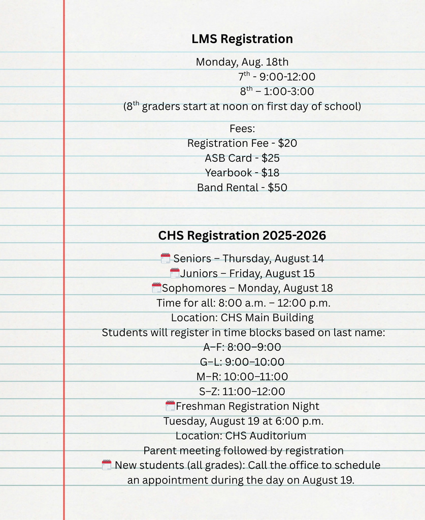 lined paper with registration dates