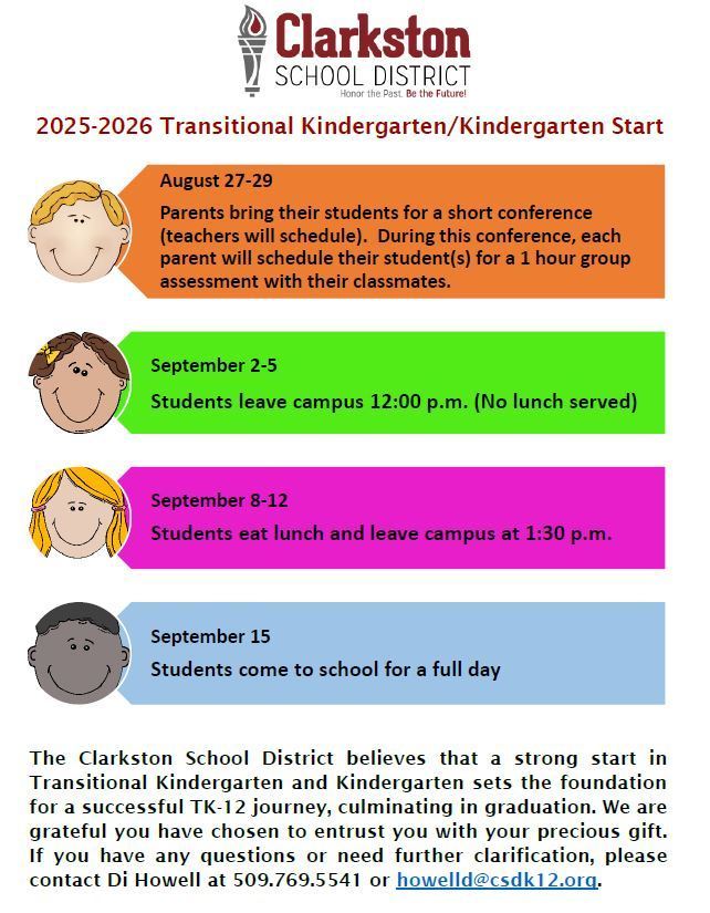 cartoon images of children and gradual start info for TK and K students