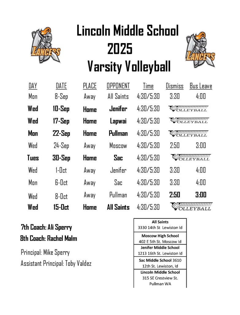 LMS Varsity Volleyball Schedule