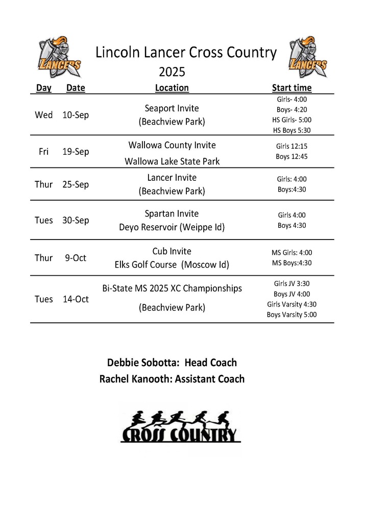 LMS Cross Country Schedule