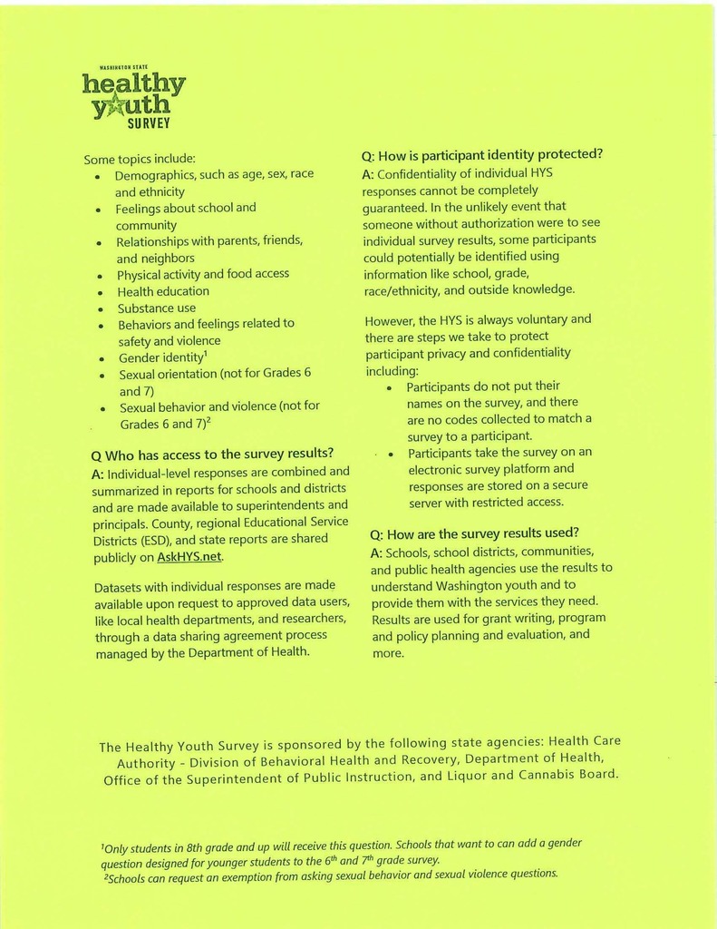 Healthy Youth Survey Information Page 2