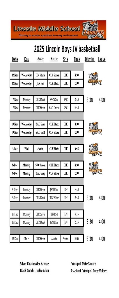 LMS Boys JV Basketball Schedule