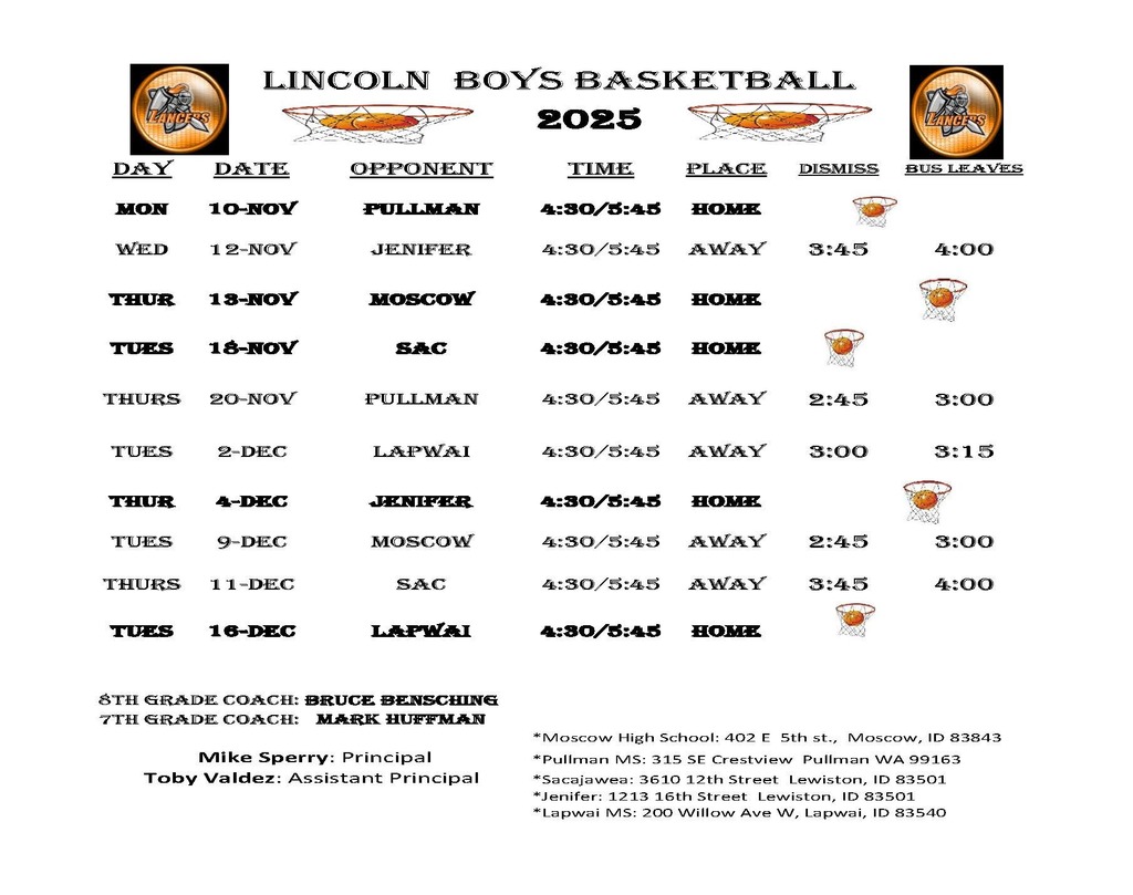 LMS Varsity Boys Basketball Schedule