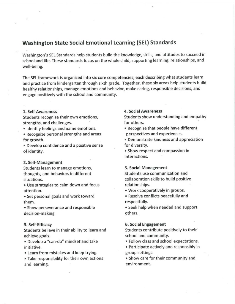 Social Emotional Learning (SEL) Standards