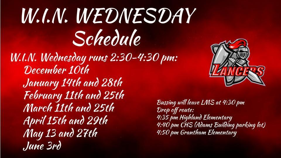 WIN Wednesday Schedule
