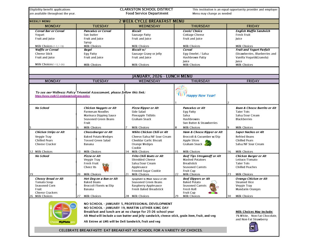 breakfast and lunch menu