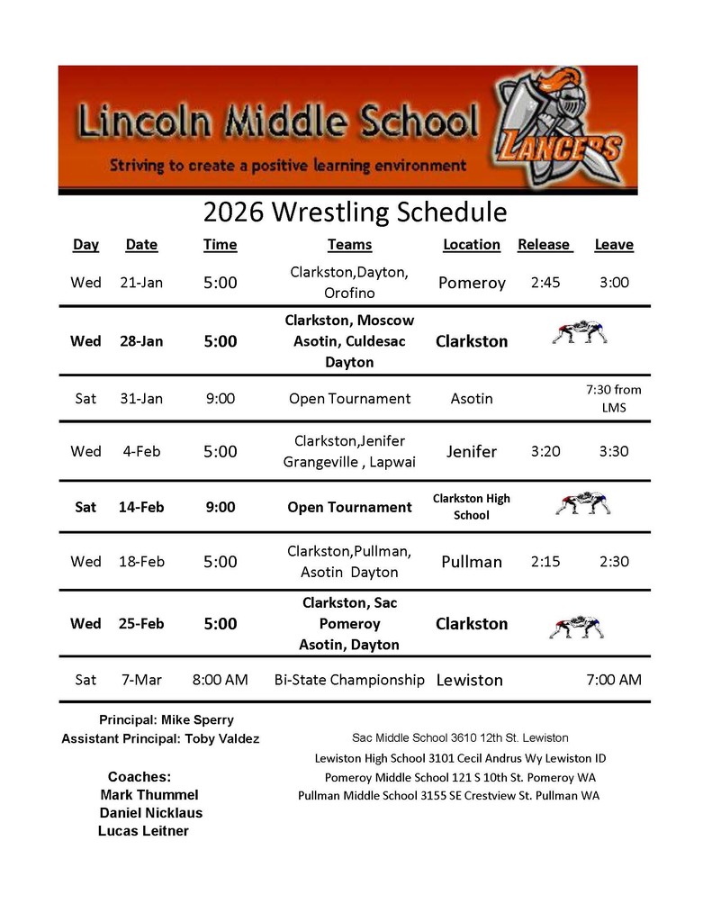 LMS Wrestling Schedule