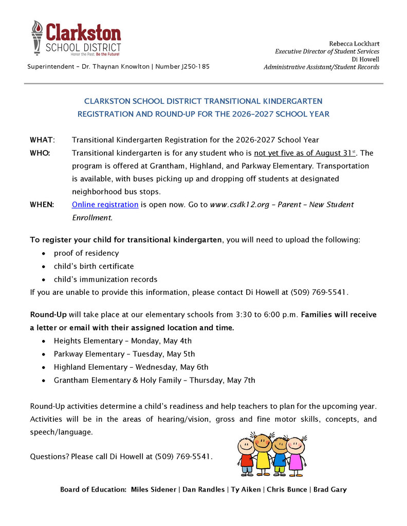 2026-2027 Transitional Kindergarten Registration and RoundUp