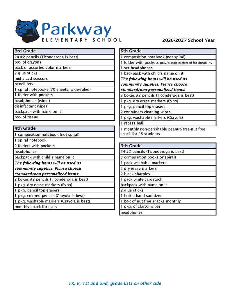 2026-2027 Supply List