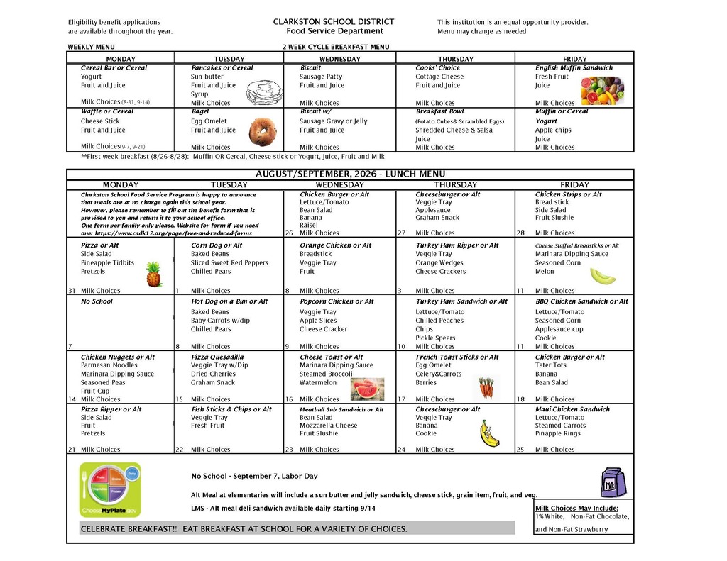 A document with a white background and black text, featuring a menu-like layout with food icons and text.