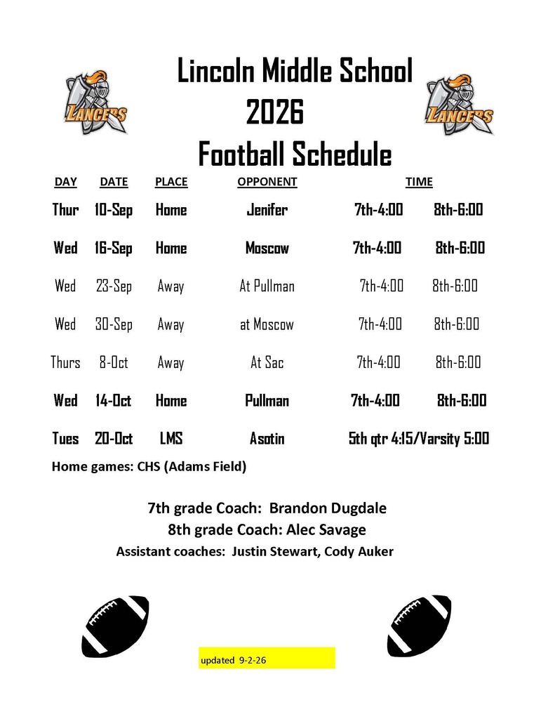Updated LMS football schedule