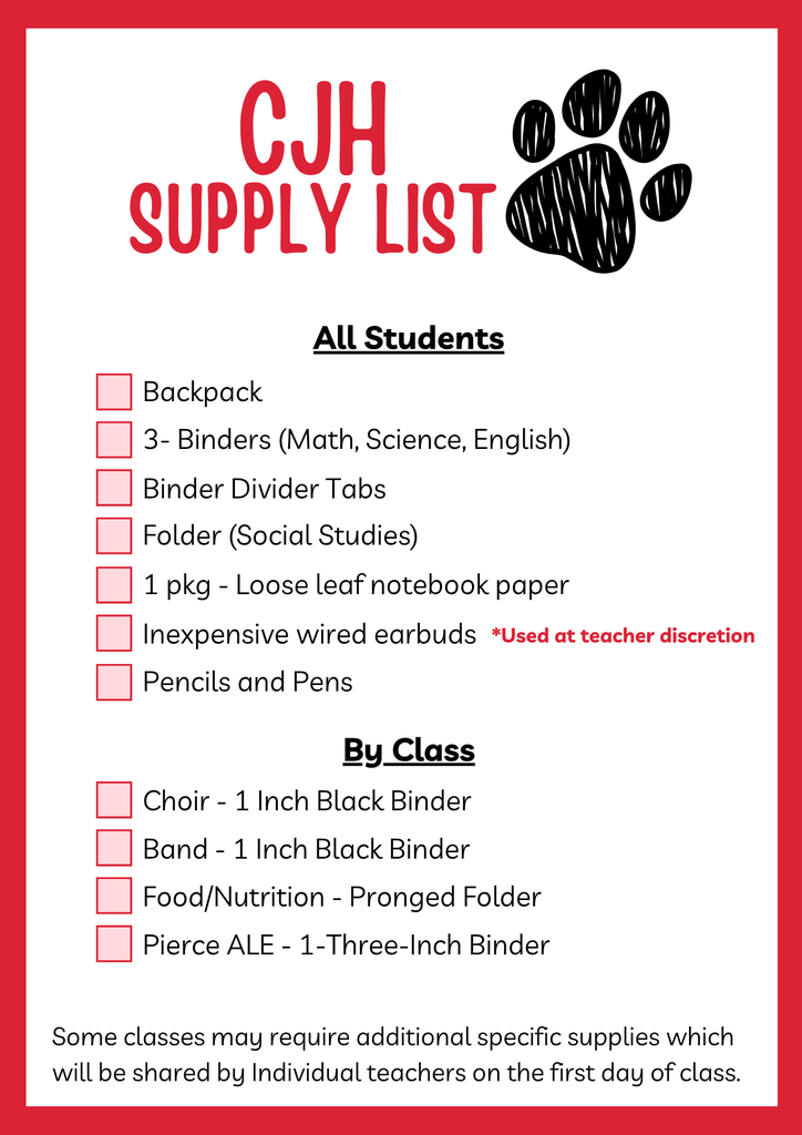 CJH Supply List