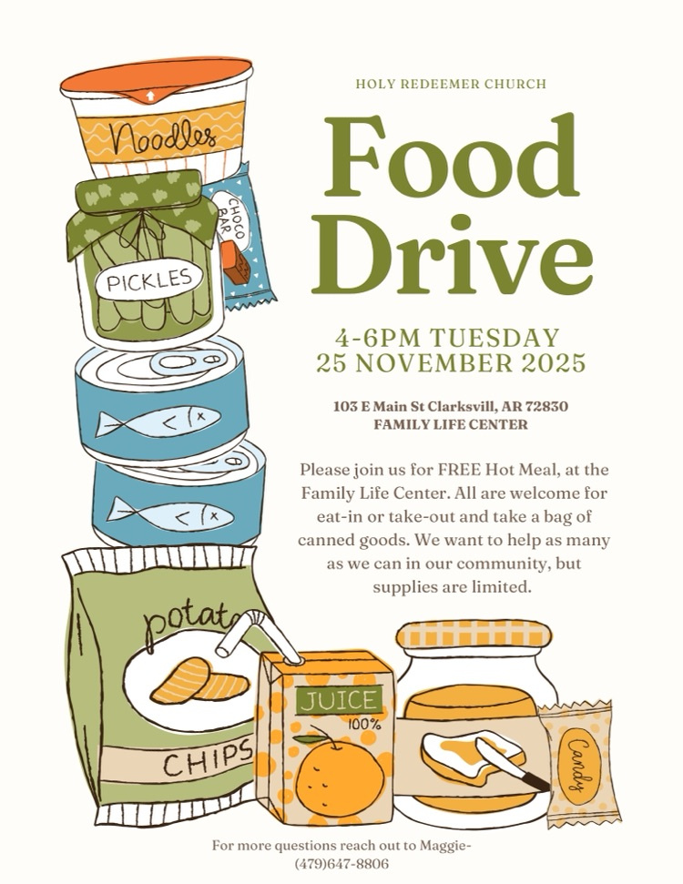 Tuesday at Holy Redeemer Catholic Church, Clarksville - get a free meal and a bag of canned goods. All are welcome