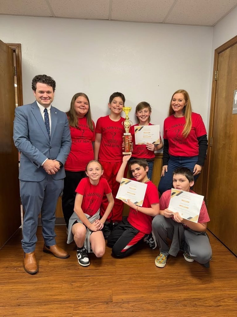 Pictured (from left): Representative Aaron Pilkington; front row: Adelynn, Davis, and Lucas; back row: Emma, Terry, Grayson; and team coach Sharla Fultz.