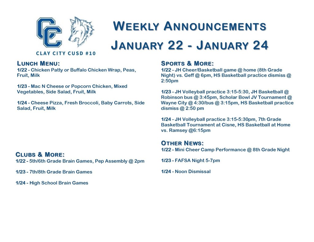 Weekly Announcements • January 22 - January 24