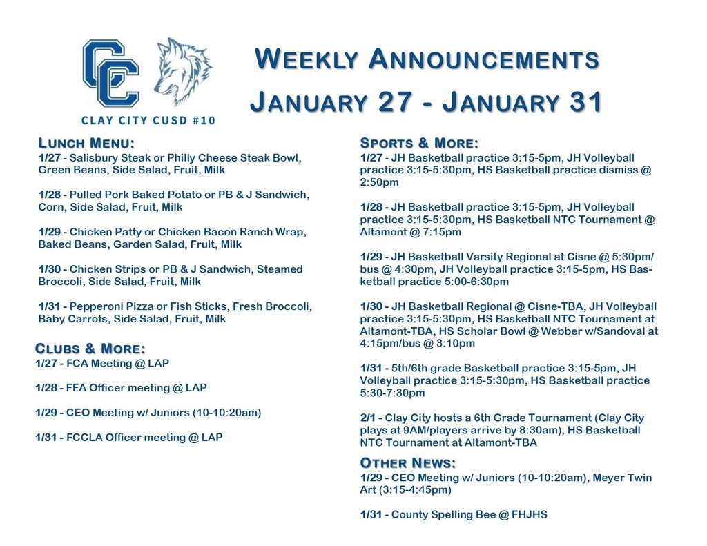 Weekly Announcements • January 27 - January 31