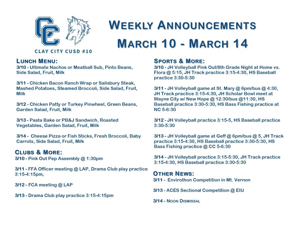 Weekly Announcements • March 10 - March 14