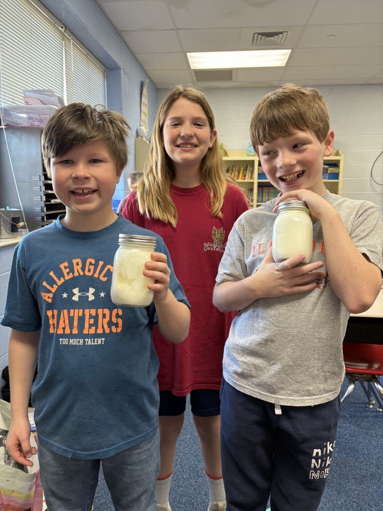Mrs. French's fourth grade class learned about life in the past. Students used a washboard to do laundry and made butter.