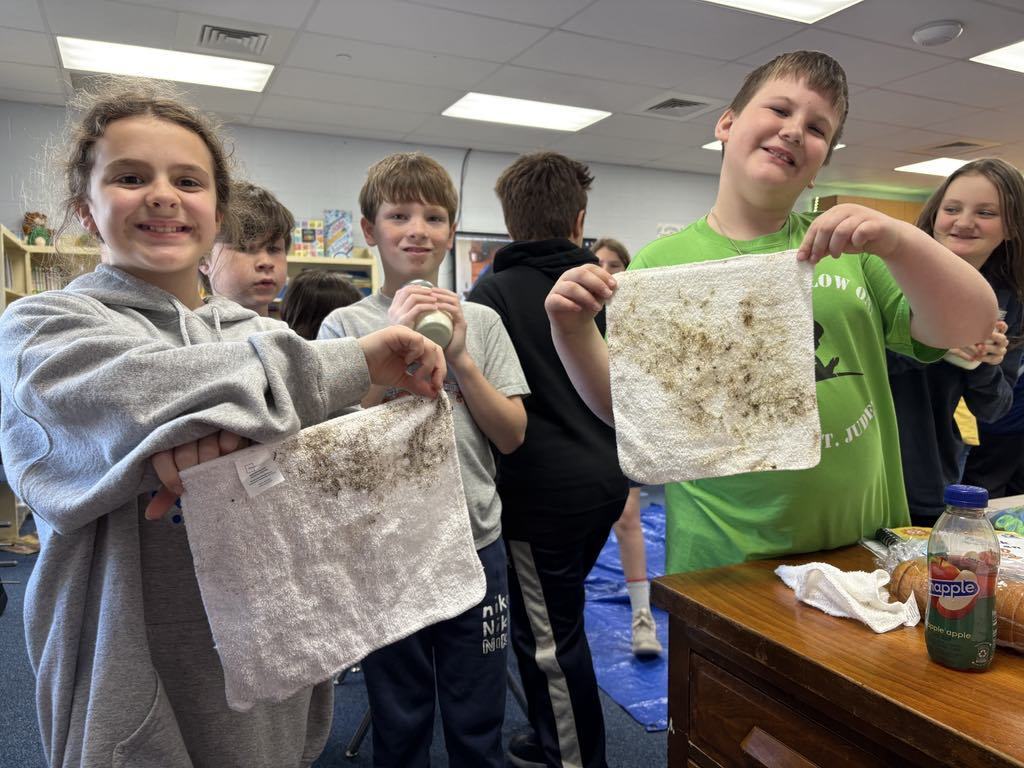 Mrs. French's fourth grade class learned about life in the past. Students used a washboard to do laundry and made butter.