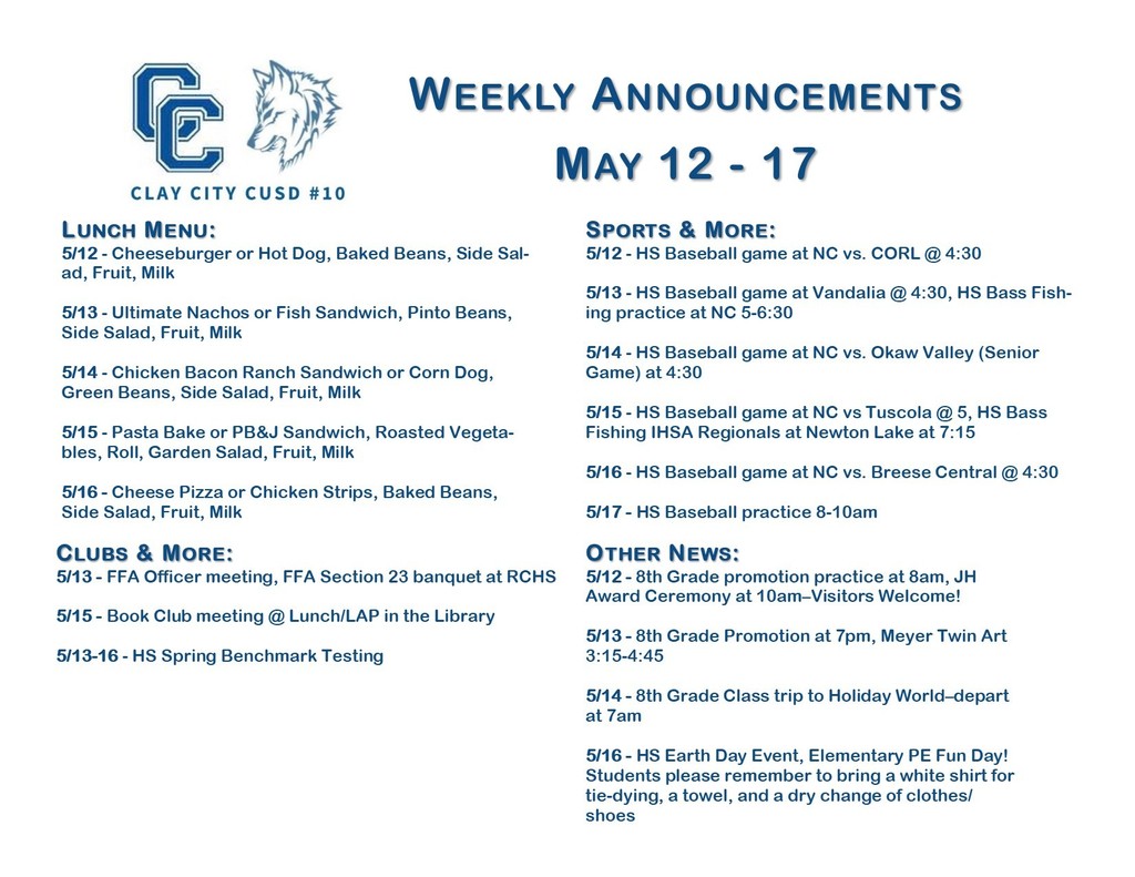 Weekly Announcements • May 12 - 17