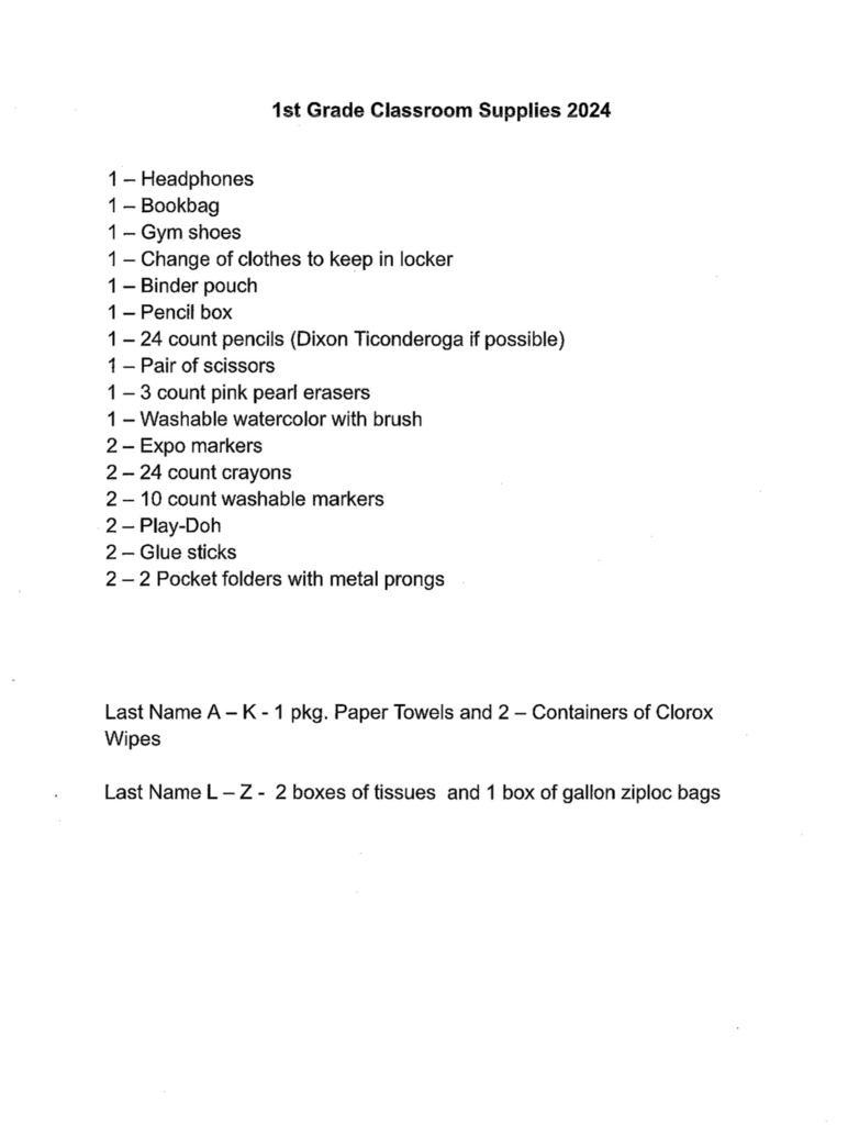 Here are the supply lists for students K-5 at Clay City Elementary.