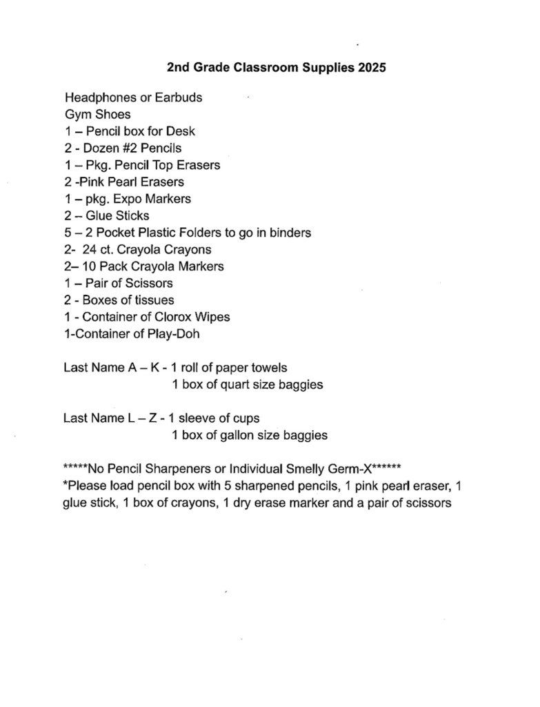 Here are the supply lists for students K-5 at Clay City Elementary.