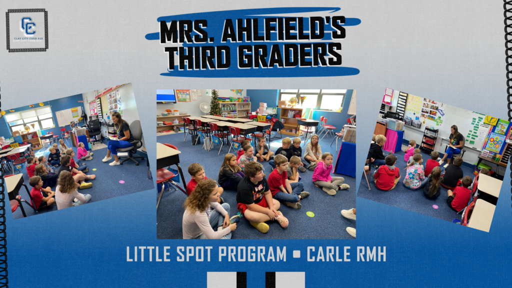 Mrs. Ahlfield's third graders had a Little Spot lesson with Leslie Shan from Carle RMH. Clay City students love when Miss Shan comes by for a visit!