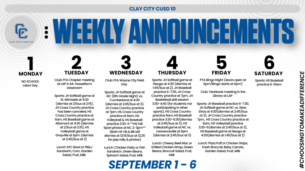 Weekly Announcements • September 1 - 6