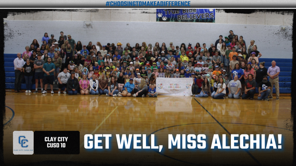 Students and faculty had a hat day on August 22 to raise money for former school nurse Alechia Roosevelt as she battles illness. The student body and faculty then gathered together to pose for a photo in their hats with a giant "get well" banner for Miss Alechia. Clay City CUSD 10 wishes nothing but the best for Miss Alechia!
