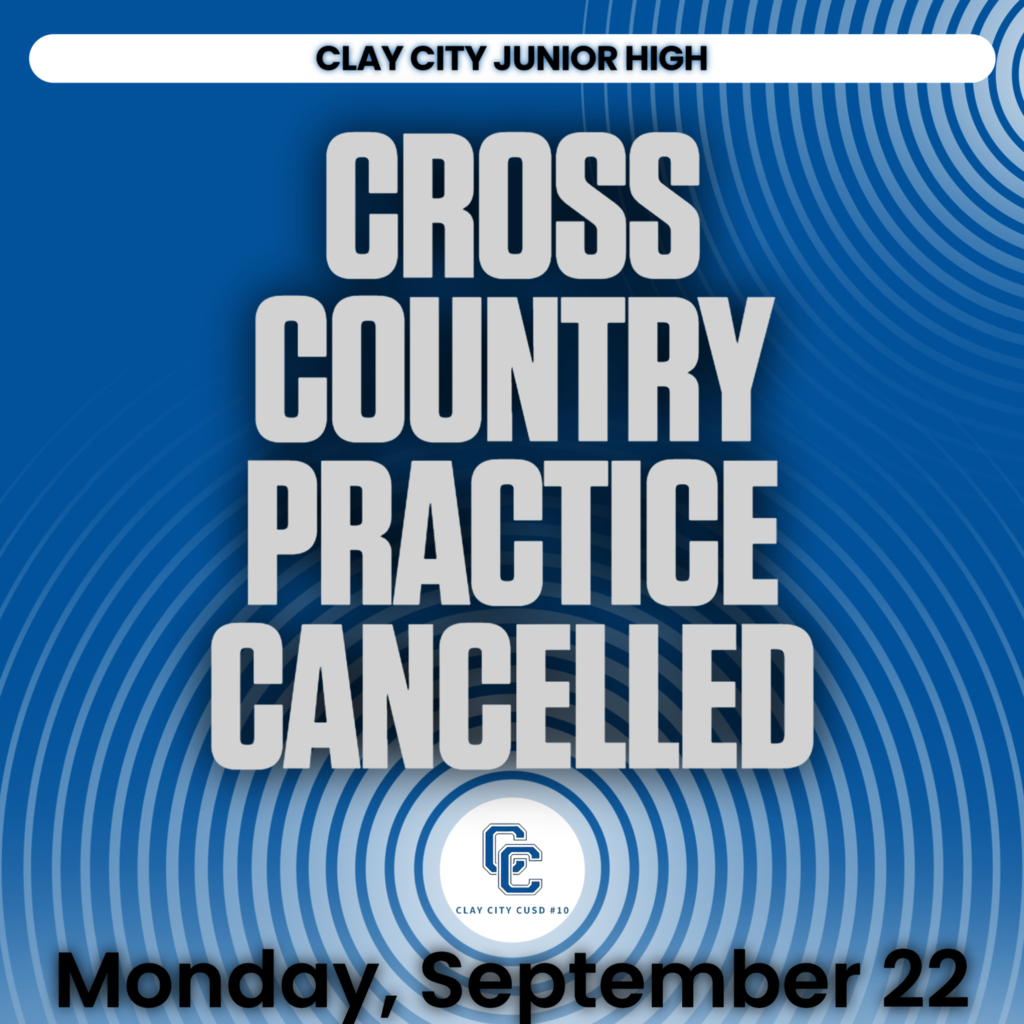CCJH Cross Country practice has been cancelled Monday, September 22 due to rain.