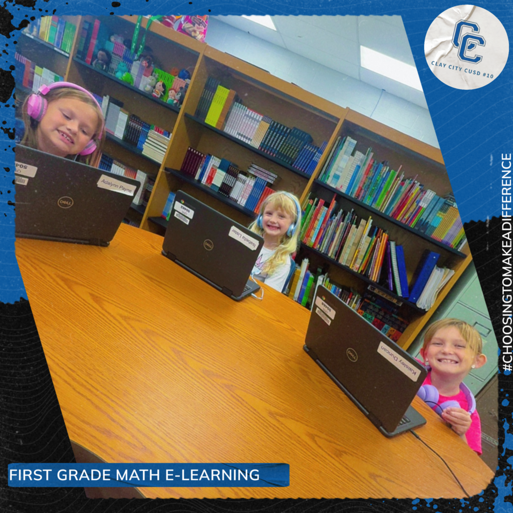 First graders Adalynn, Isabella, and Kaisley work on some math e-learning with Mrs. Neubaum!