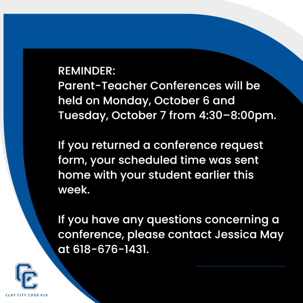 REMINDER: Parent-Teacher Conferences will be held on Monday, October 6 and Tuesday, October 7 from 4:30–8:00pm.