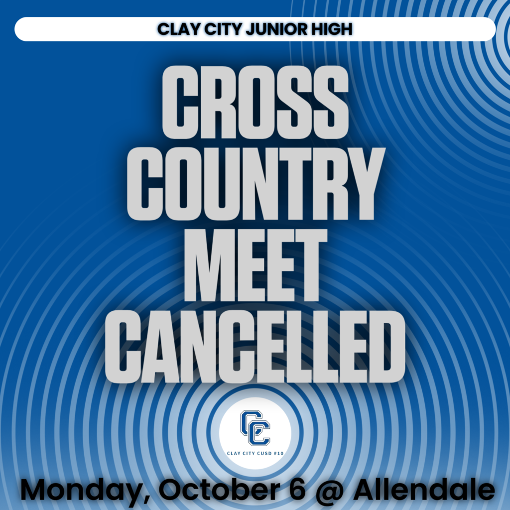 CCJH Cross Country meet at Allendale today - Monday, October 6 - has been cancelled. There will be no practice.