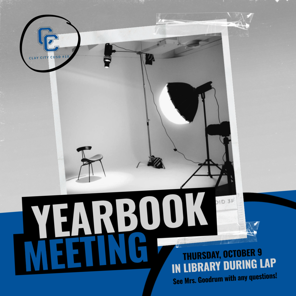 There will be a yearbook meeting during LAP tomorrow - Thursday, October 9. Yearbook staff should check their school emails for more information. If there are any questions, please see Mrs. Goodrum.