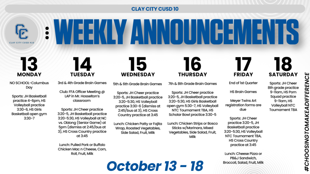 Weekly Announcements • October 13 - 18