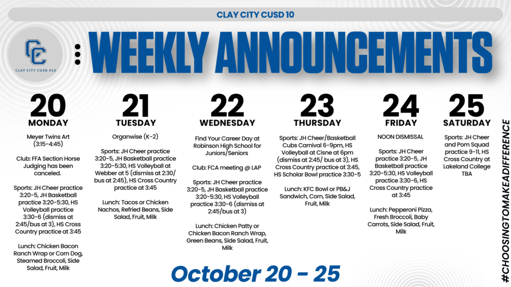 Weekly Announcements • October 20 - 25