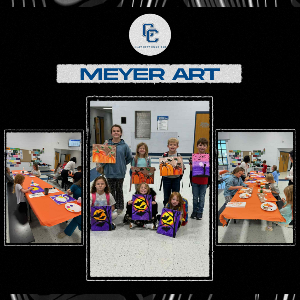 Meyer Art was in the building on October 20. After school, a number of students stayed for the opportunity to roll-up their sleeves and get in the paint. Clay City Schools is grateful for Meyer Art and their commitment to getting art in our students' hands. The kids did a great job with their seasonal artwork!