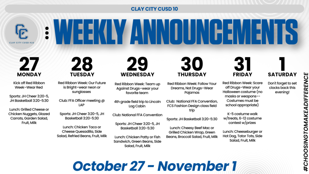 Weekly Announcements • October 27 - November 1