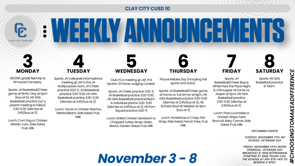 Weekly Announcements • November 3 -8