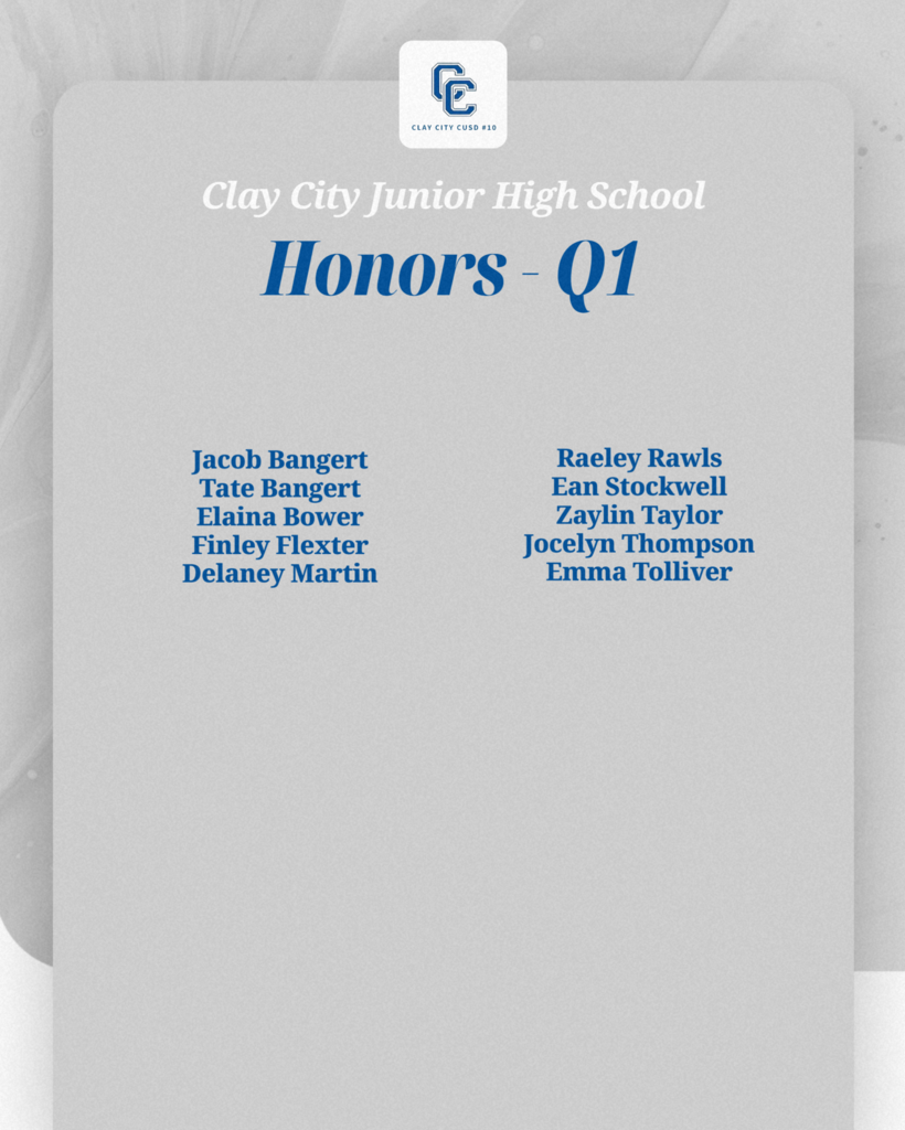 Congratulations to our Clay City Junior High students who made the honor rolls or had perfect attendance during the 1st quarter! Awesome job!
