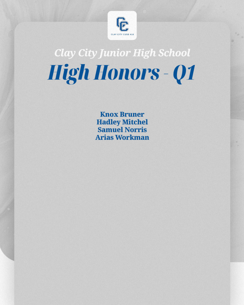 Congratulations to our Clay City Junior High students who made the honor rolls or had perfect attendance during the 1st quarter! Awesome job!