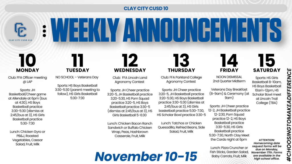 Weekly Announcements • November 10 - 15