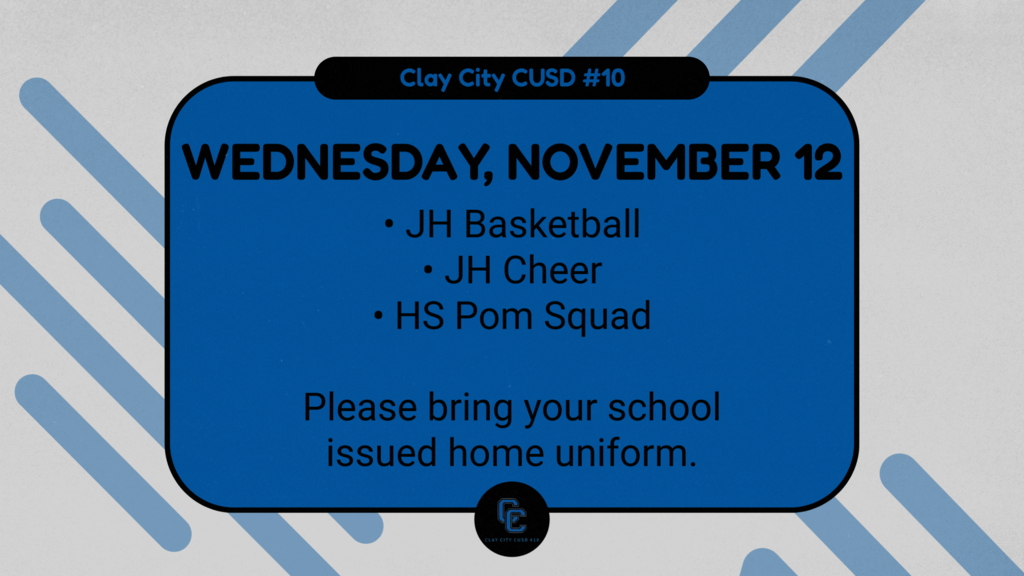 CCJH Basketball, CCJH Cheer, and CCHS Pom Squad will have team pictures on Wednesday, November 12 after school. Please be sure to bring your school issued home uniform. If you have questions, please reach out to Coach Thompson or Mrs. Goodrum.
